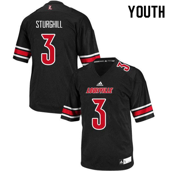 Youth Louisville Cardinals #3 Cornelius Sturghill College Football Jerseys Sale-Black - Click Image to Close